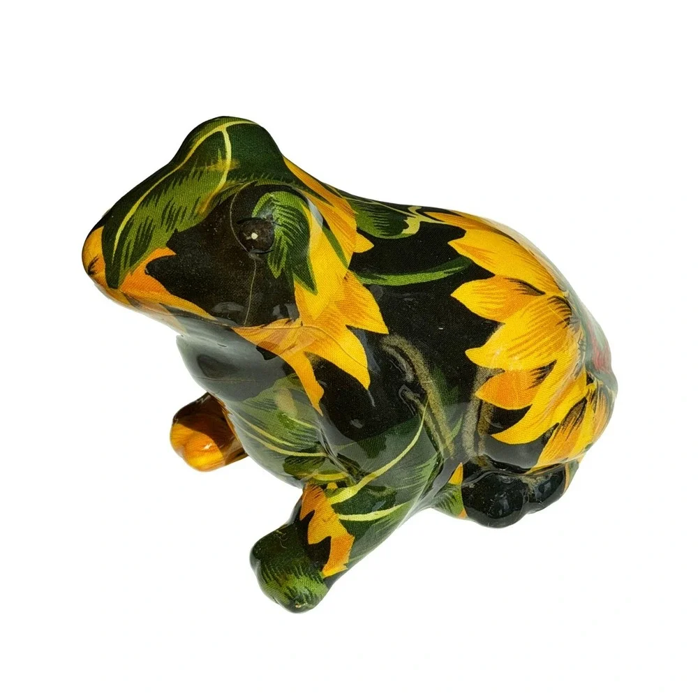 Duck Frog Floral Sunflower Decoupage Ceramic Figurine Set 2 Duck 7.25